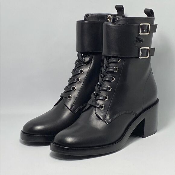 GIANVITO ROSSI Lagarde Calf Leather Side-Zip Combat Booties size 38 - Picture 1 of 12